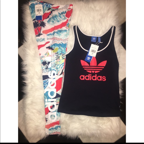 Adidas Leggings & tank size Xsmall set ❤️💙 - Picture 1 of 2
