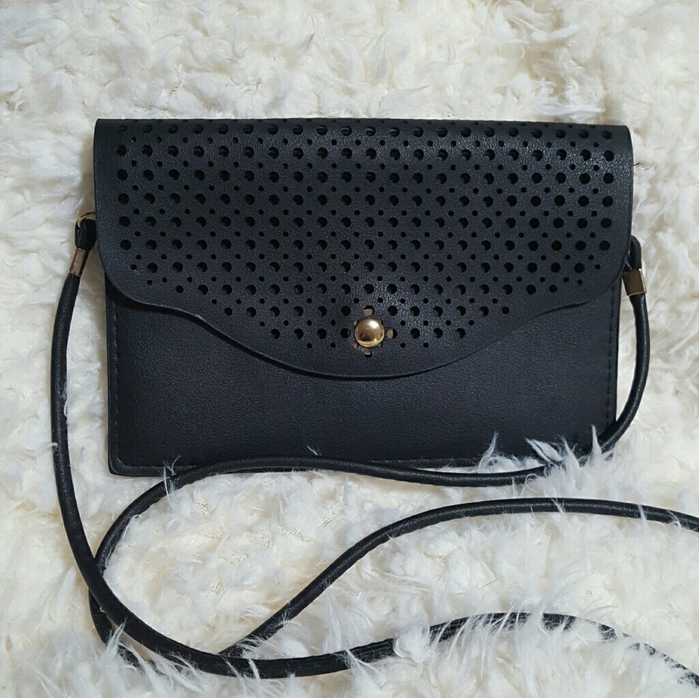 Vegan crossbody lazer envelope mesh cut out clutch