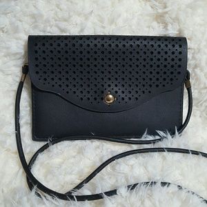 Vegan crossbody lazer envelope mesh cut out clutch