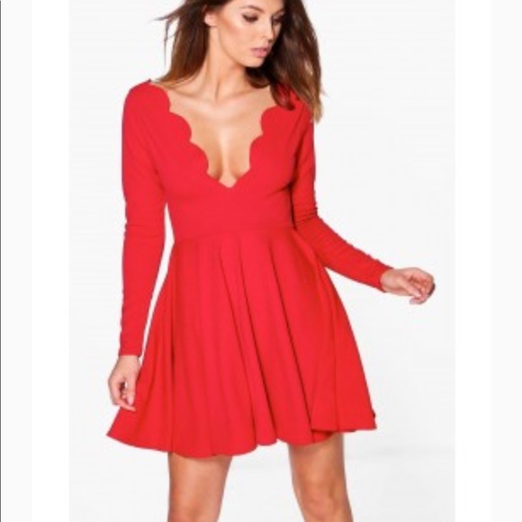 scallop plunge skater dress
