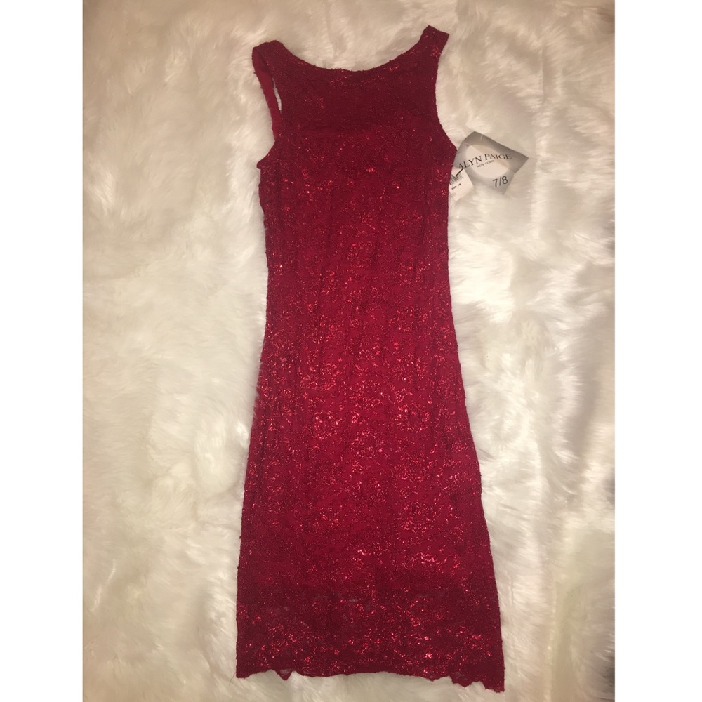 Shiny stretchy red lace dress size small or medium