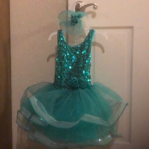 Adorable green sequence top & tutu with headpiece