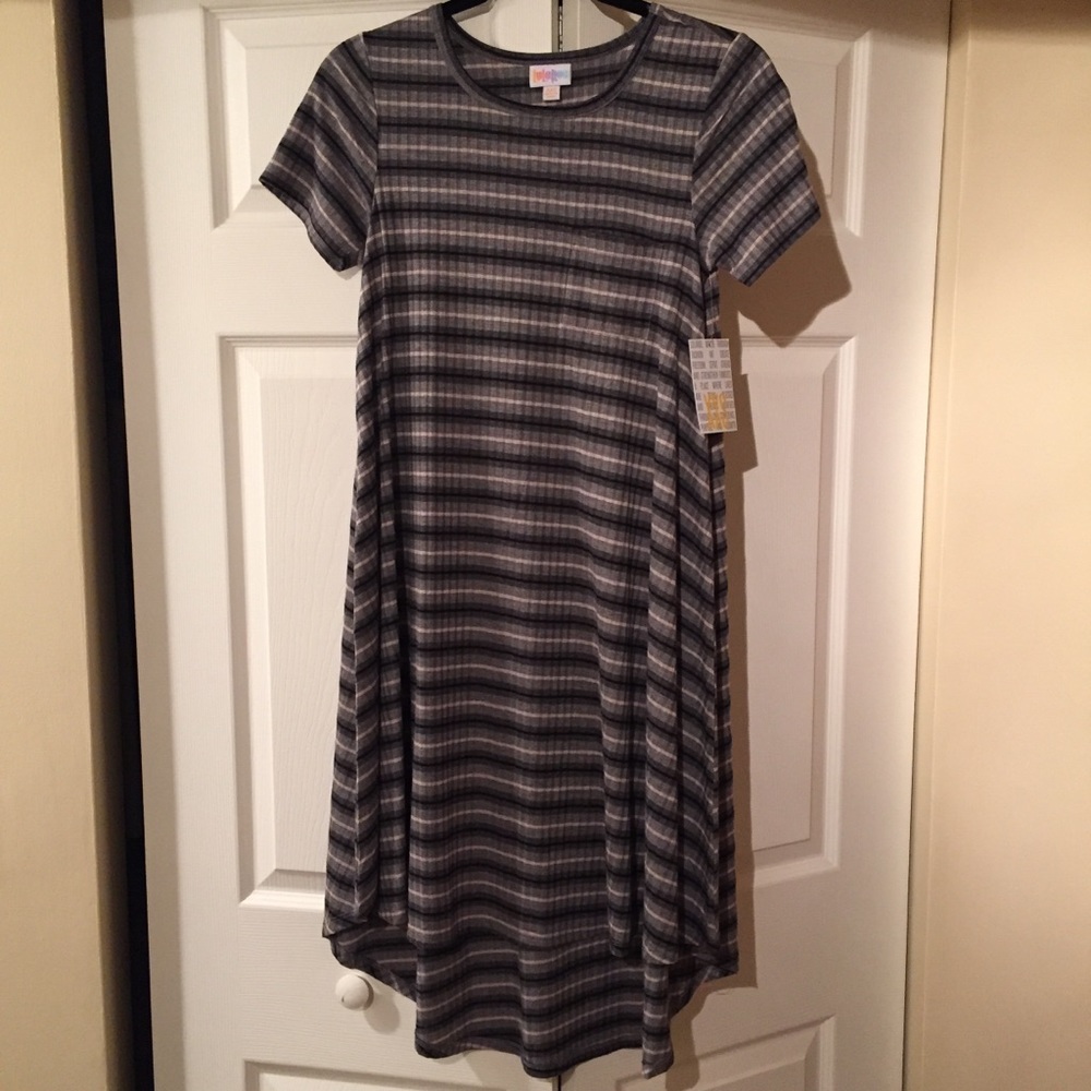 LuLaroe XXS Carly Black/Gray/Pink Stripe BNWT