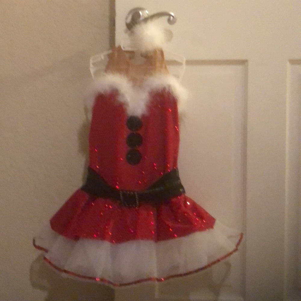 Mrs Claus dress for kids with white fur scrunchy.