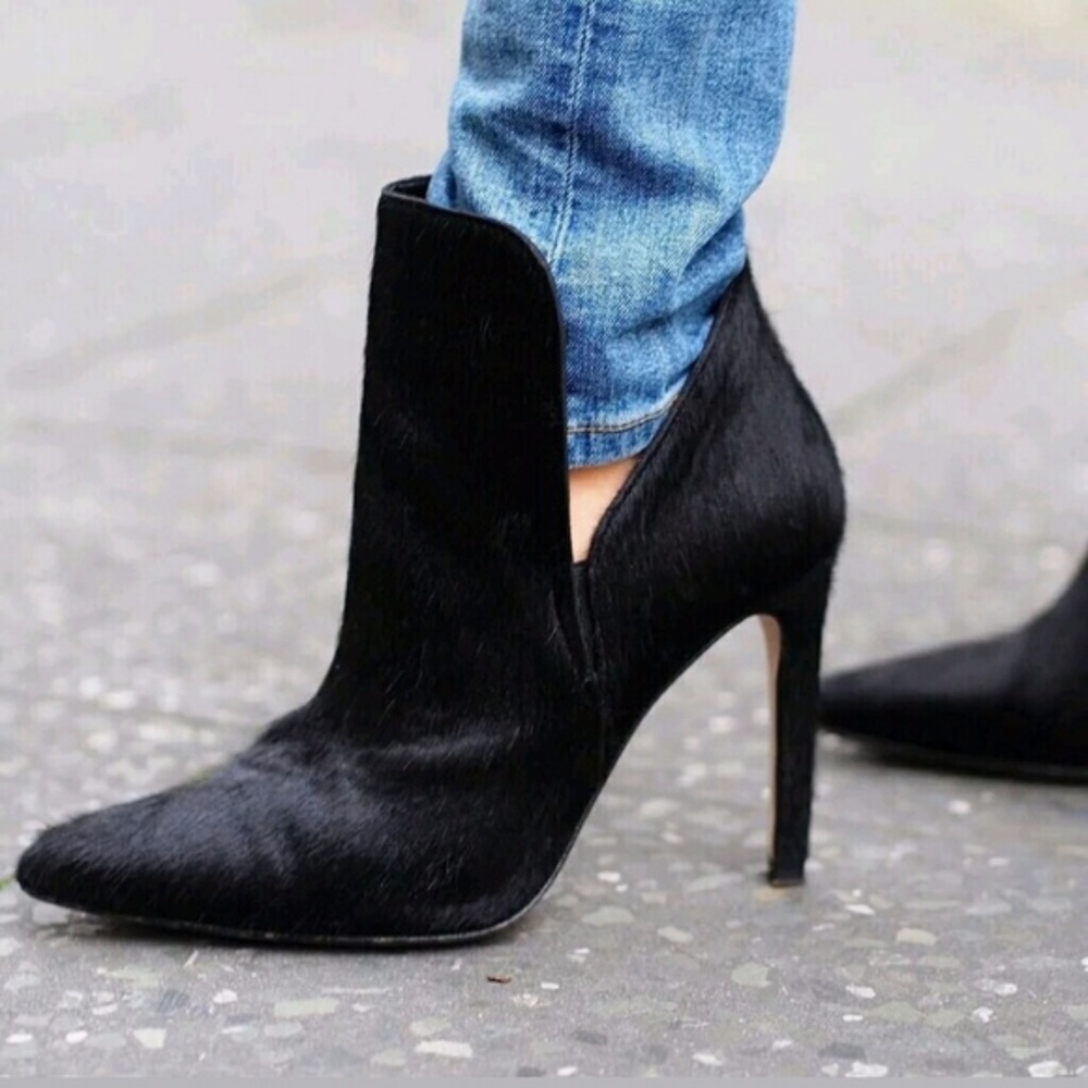 Zara Calf Hair Stiletto Boots Heels Black US 8