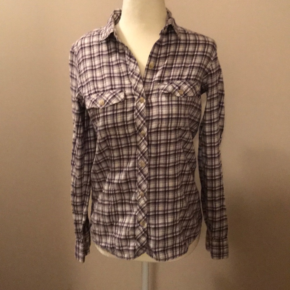 New EDDIE BAUER Purple Plaid Button Down Shirt