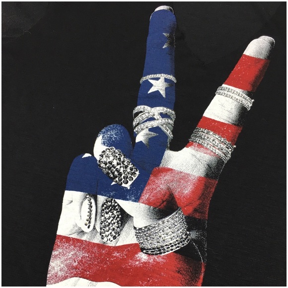 Tops - American Flag Peace Sign Silver Stones Black V-Neck Top