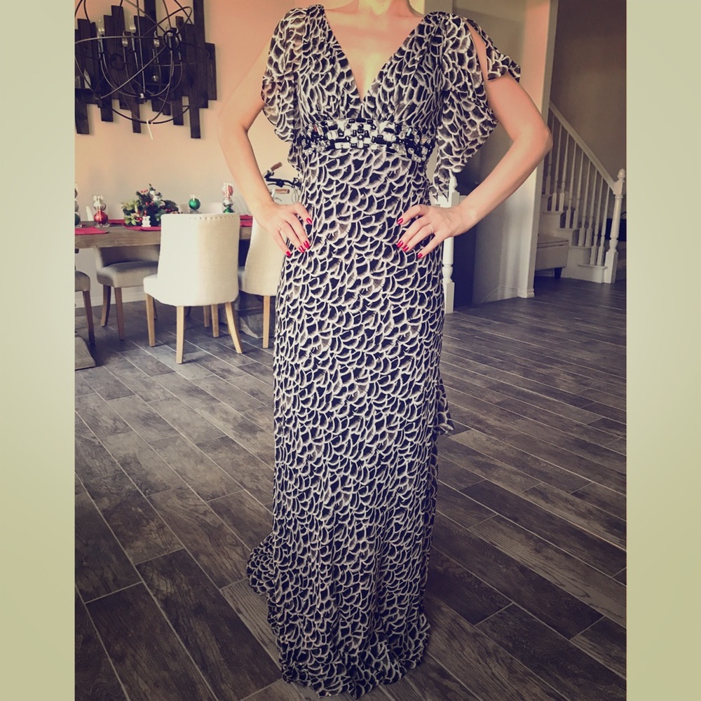 Silk gown with flutter sleeves