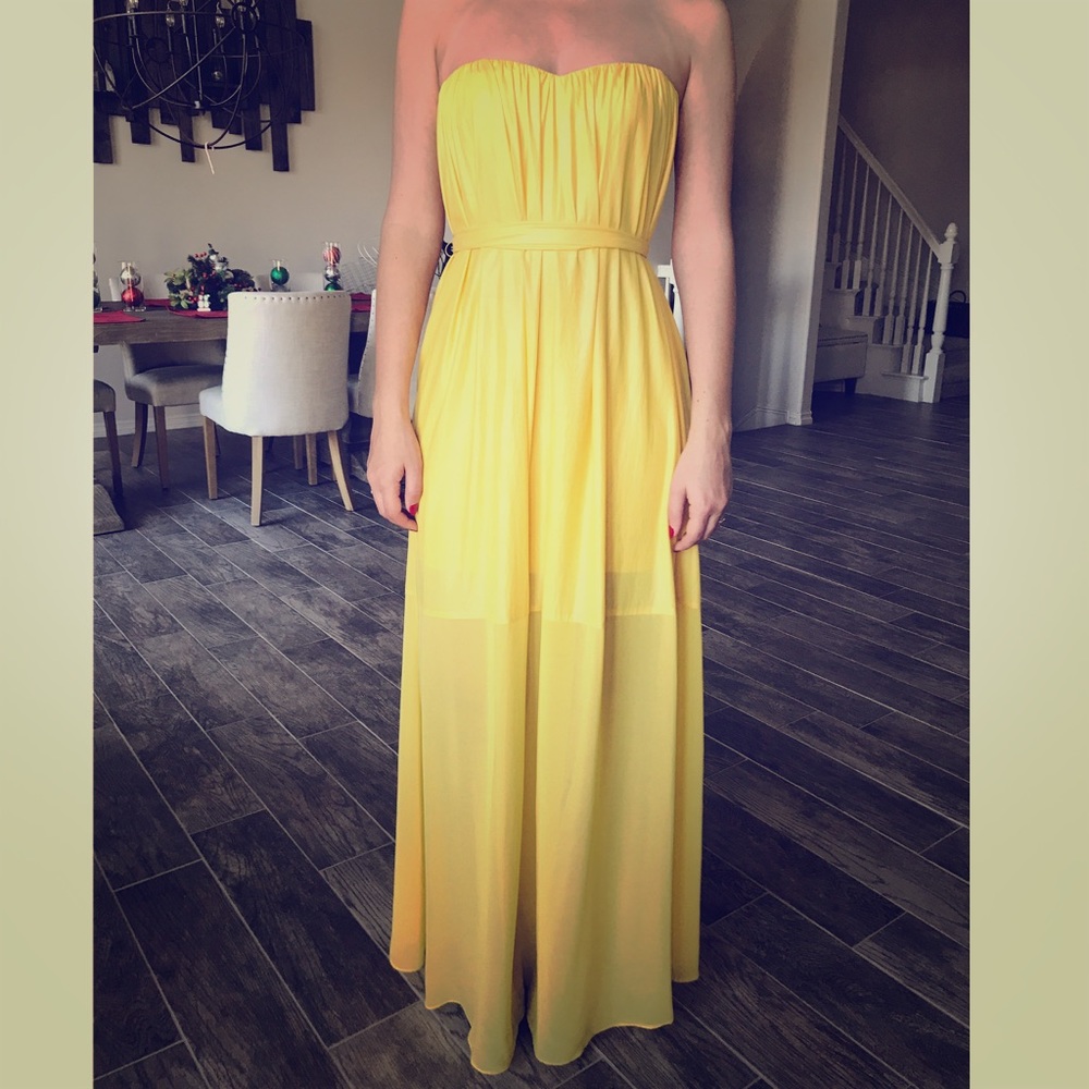 BCBGMAXAZRIA strapless gown with GLOW belt