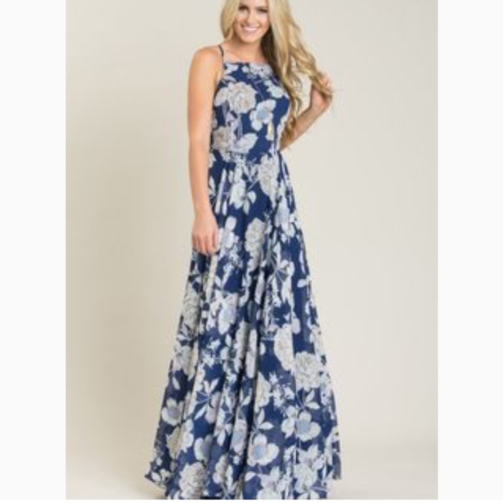 Navy floral maxi dress from Morning Lavender.