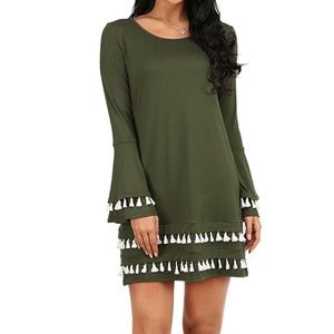 Olive bell sleeve tassel tunic dress