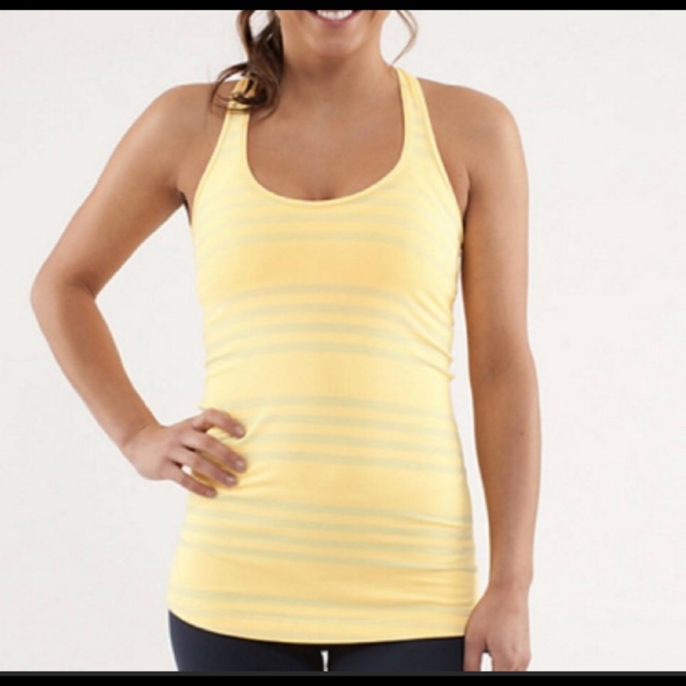 Lululemon Cool Racerback Yellow Stripe Size 10