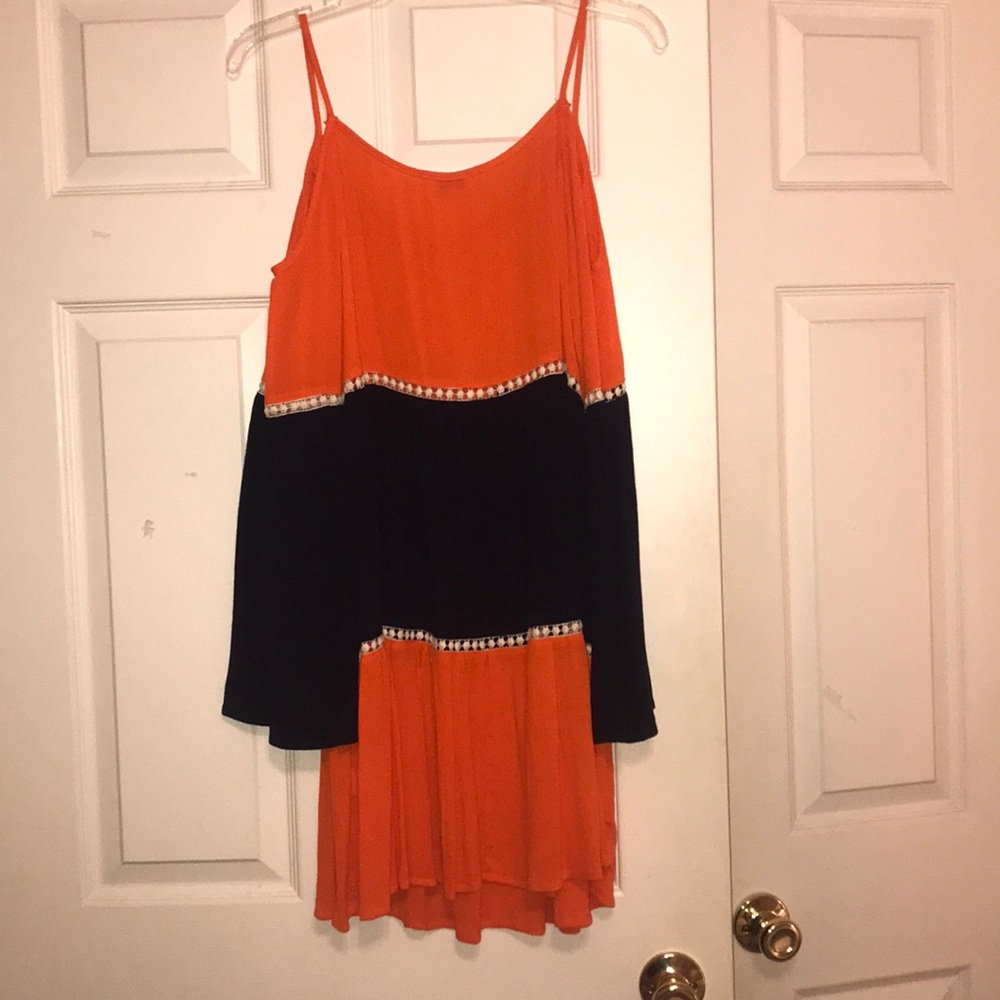 orange and blue dress
