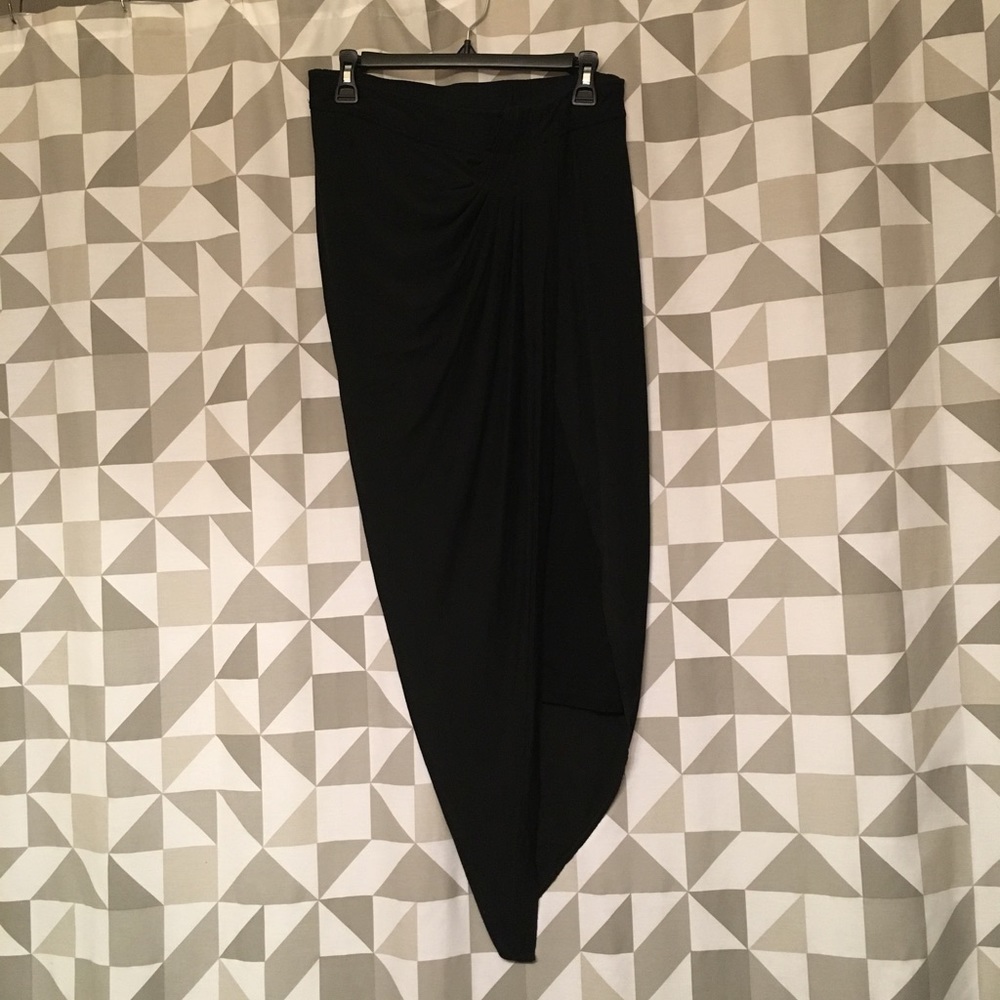 Black asymmetrical midi skirt
