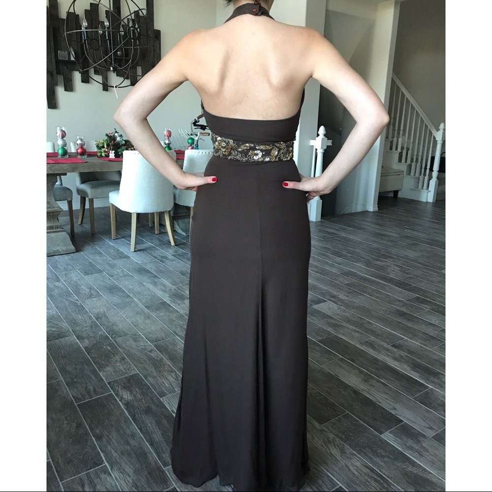 Valentino Brown Beaded Silk Gown - Image 4