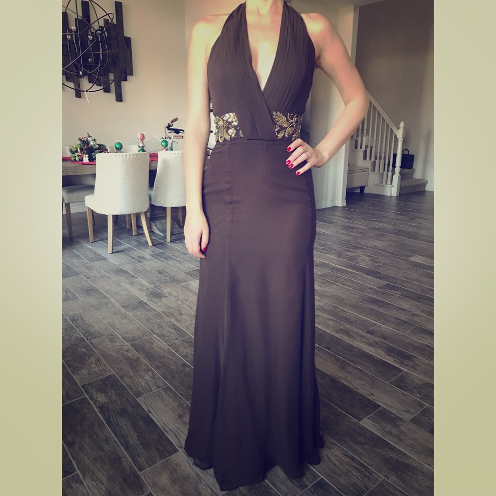 Valentino Brown Beaded Silk Gown