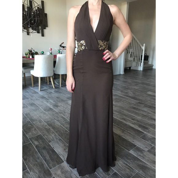 VALENTINO brown beaded silk gown - Picture 2 of 5