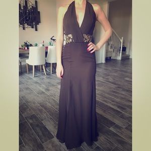 VALENTINO brown beaded silk gown