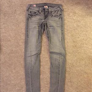TRUE RELIGION Distressed Skinny Gray Jeans Sz 24