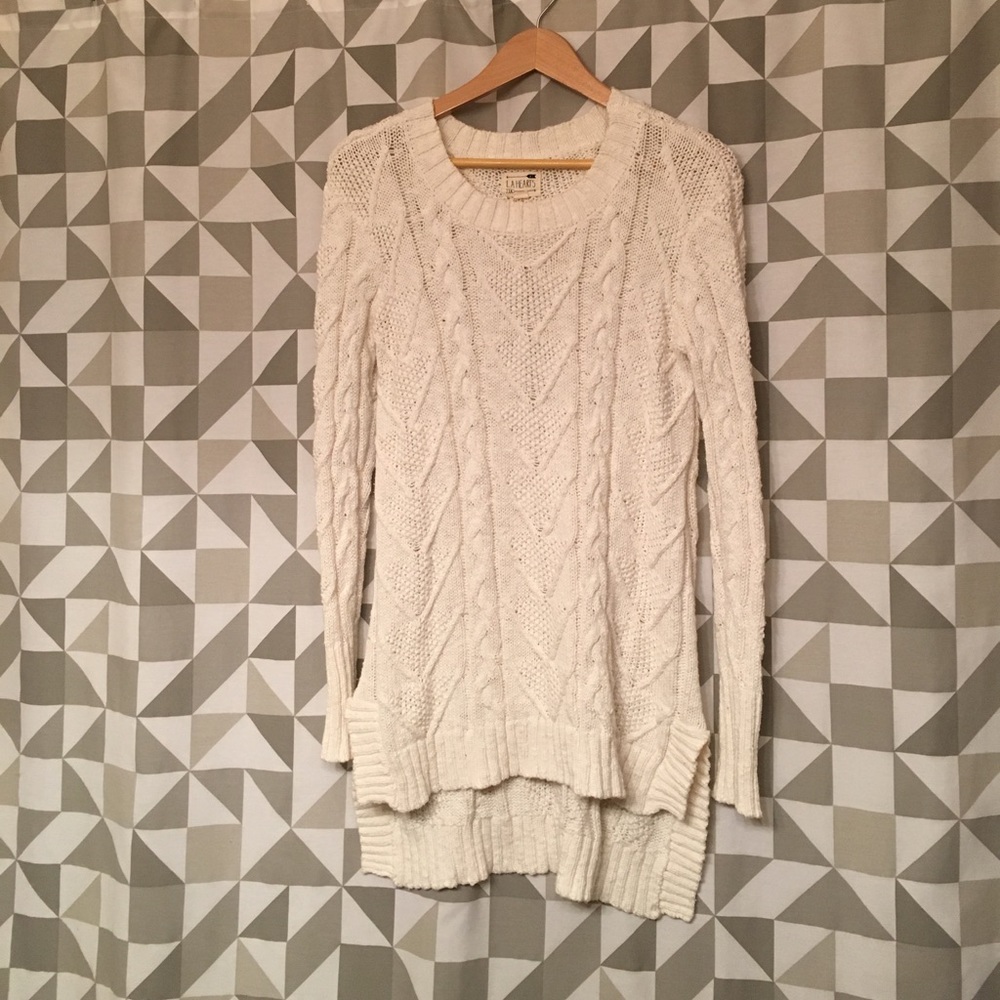 Long knitted white high low sweater