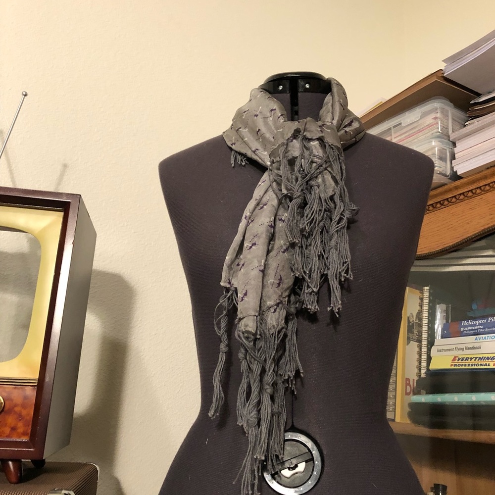 Silk umbrella scarf with tassels NWOT