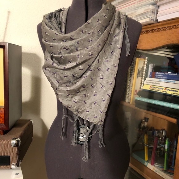 Silk umbrella scarf with tassels NWOT - Picture 2 of 5