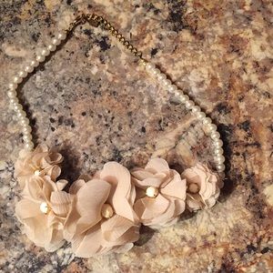 Pearl Necklace with Chiffon Flower detailing