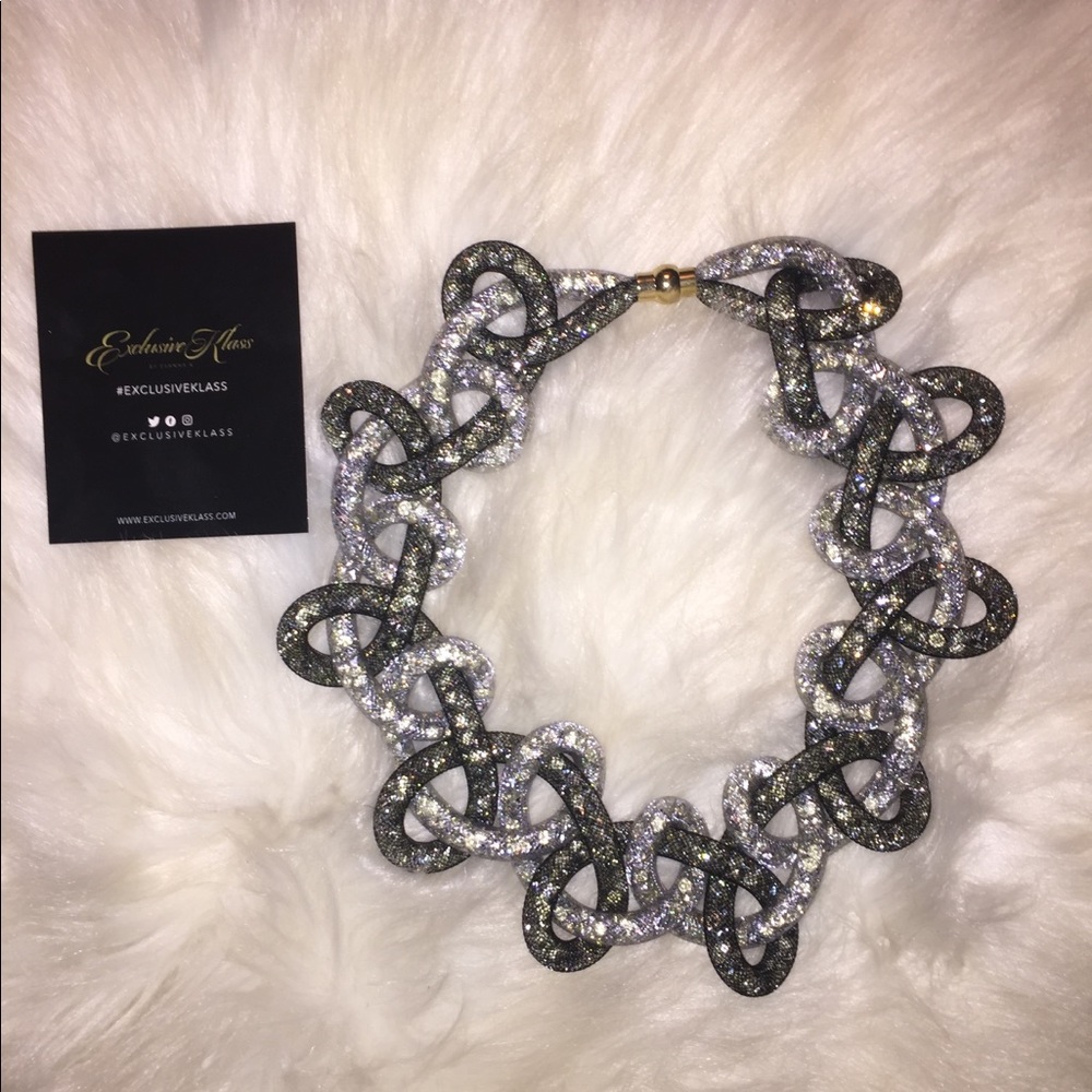 Silver & black sparkle lace necklace