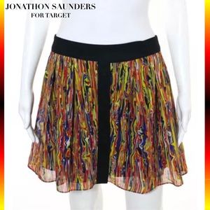 JONATHON SAUNDERS Sheer Red Abstract Button Skirt
