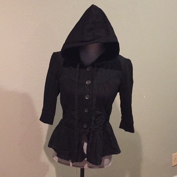 Sweaters - hooded cardigan steampunk goth peplum 3/4 sleeve