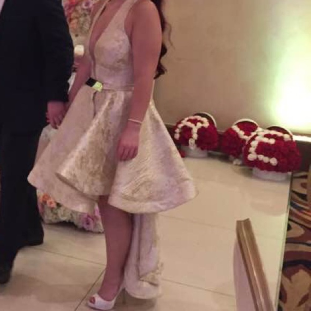 Champagne with gold belt dress