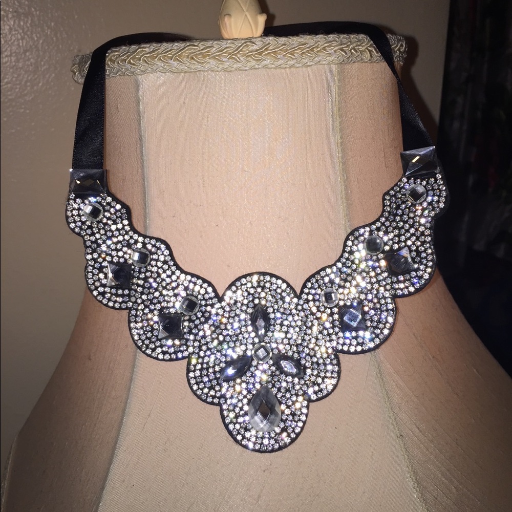 Bling necklace with satin tie
