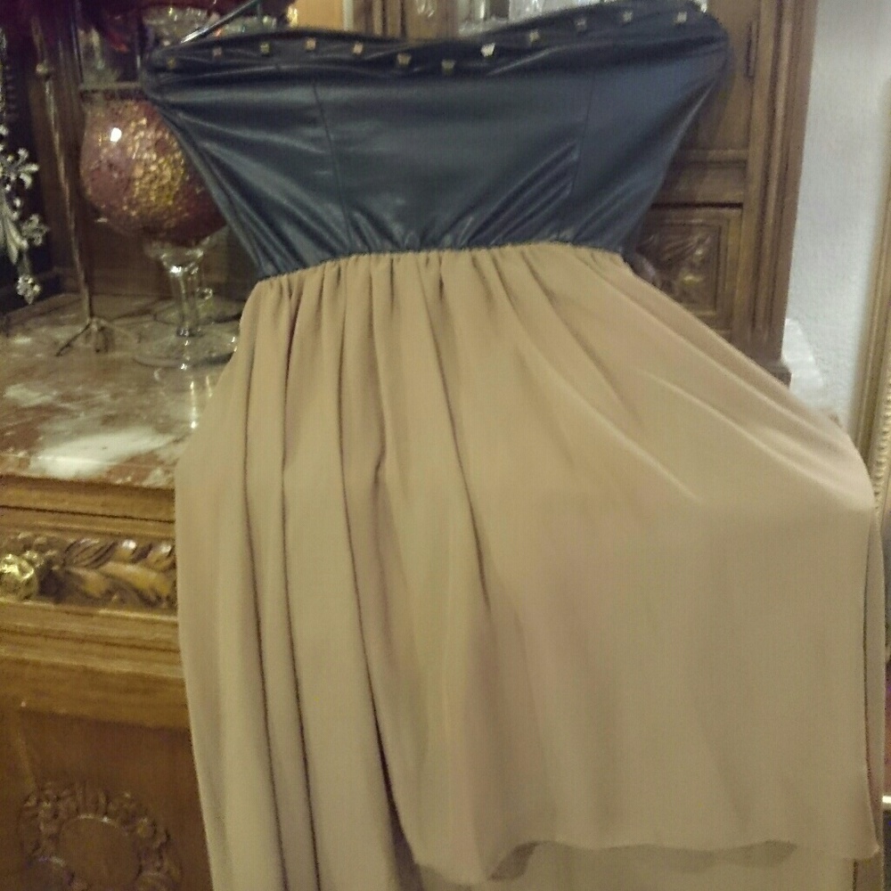 High low black and tan studded dress.