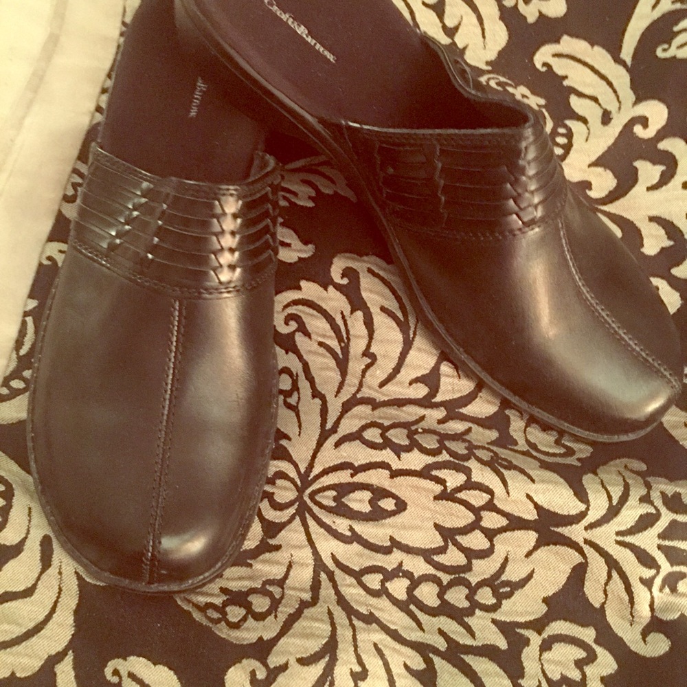 Black leather slip on shoes