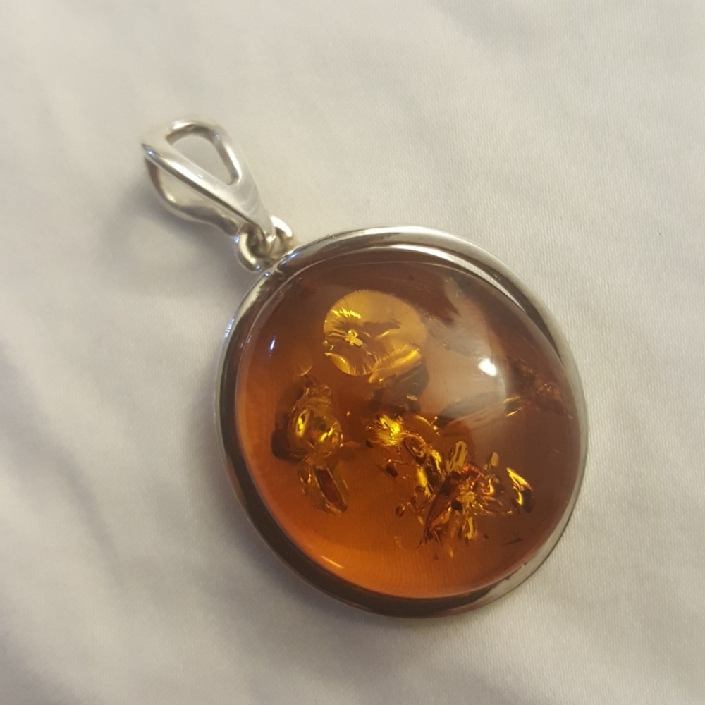 Cognac baltic amber sterling silver pendant