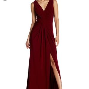 Burgundy gown red carpet look/wedding