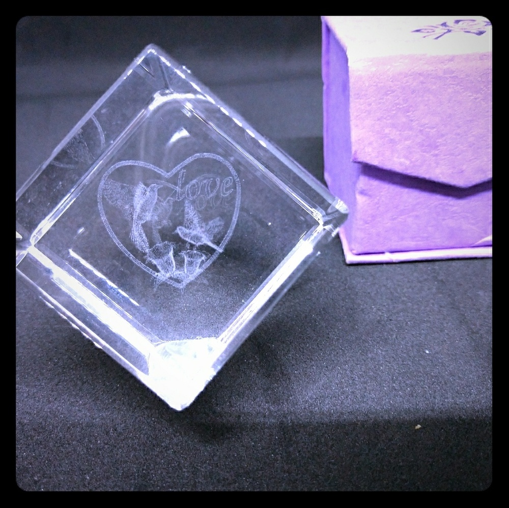 Glass paperweight with box