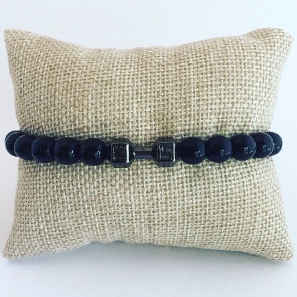 MENS | Onyx Dumbbell Beaded Bracelet-14 - Picture 3 of 5