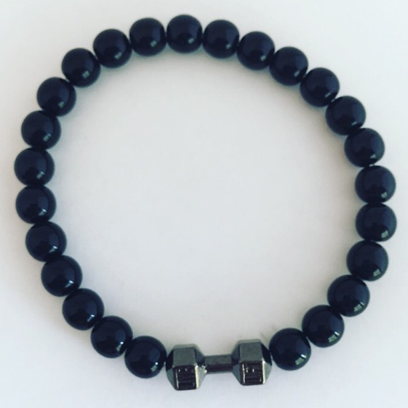 MENS | Onyx Dumbbell Beaded Bracelet-14 - Picture 4 of 5