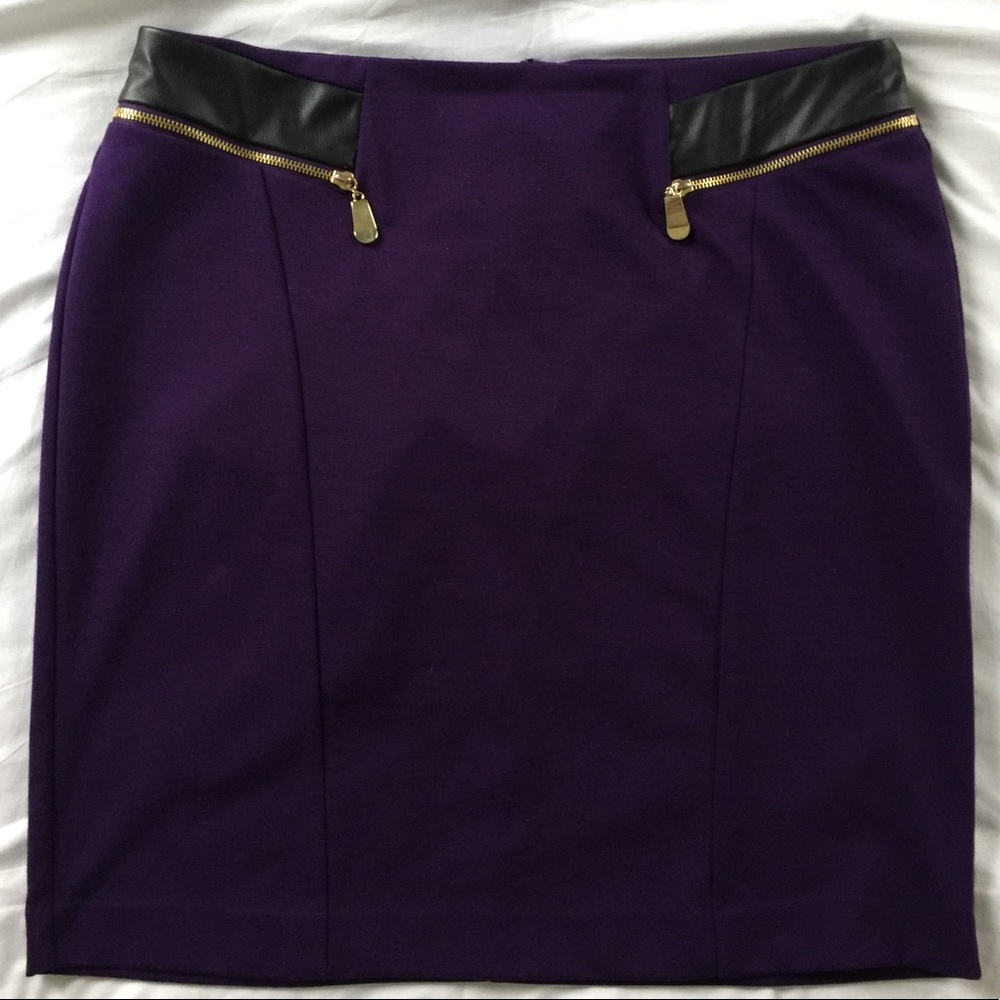 Purple Pencil Skirt with Leather Waist band