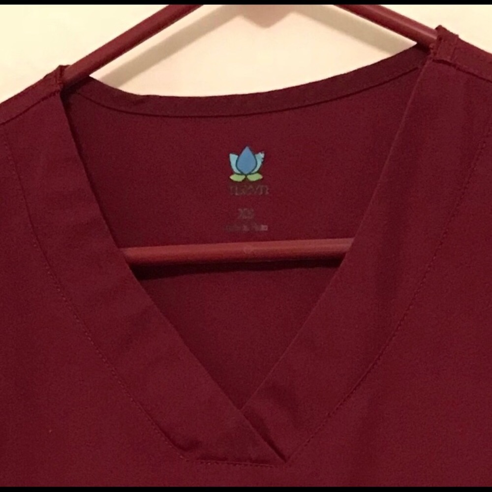 Maroon scrub top and bottom