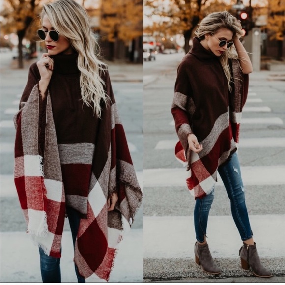 1 HR Sale New Arrival Cozy Chic Plaid Poncho - Picture 2 of 4