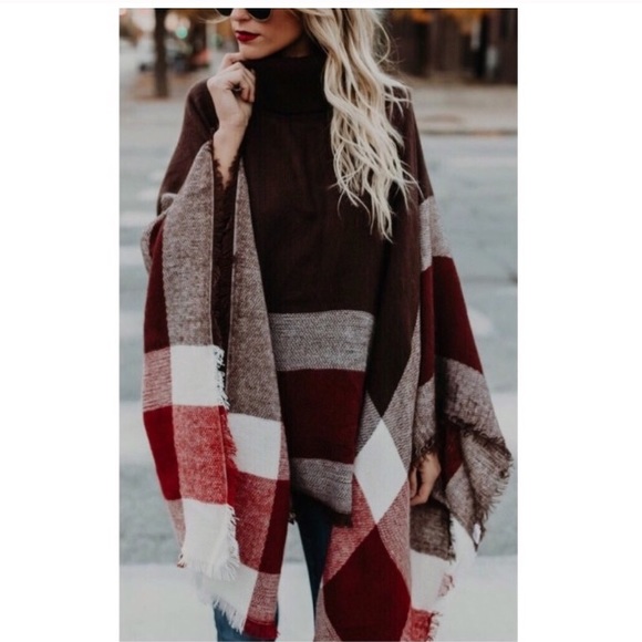 1 HR Sale New Arrival Cozy Chic Plaid Poncho - Picture 4 of 4