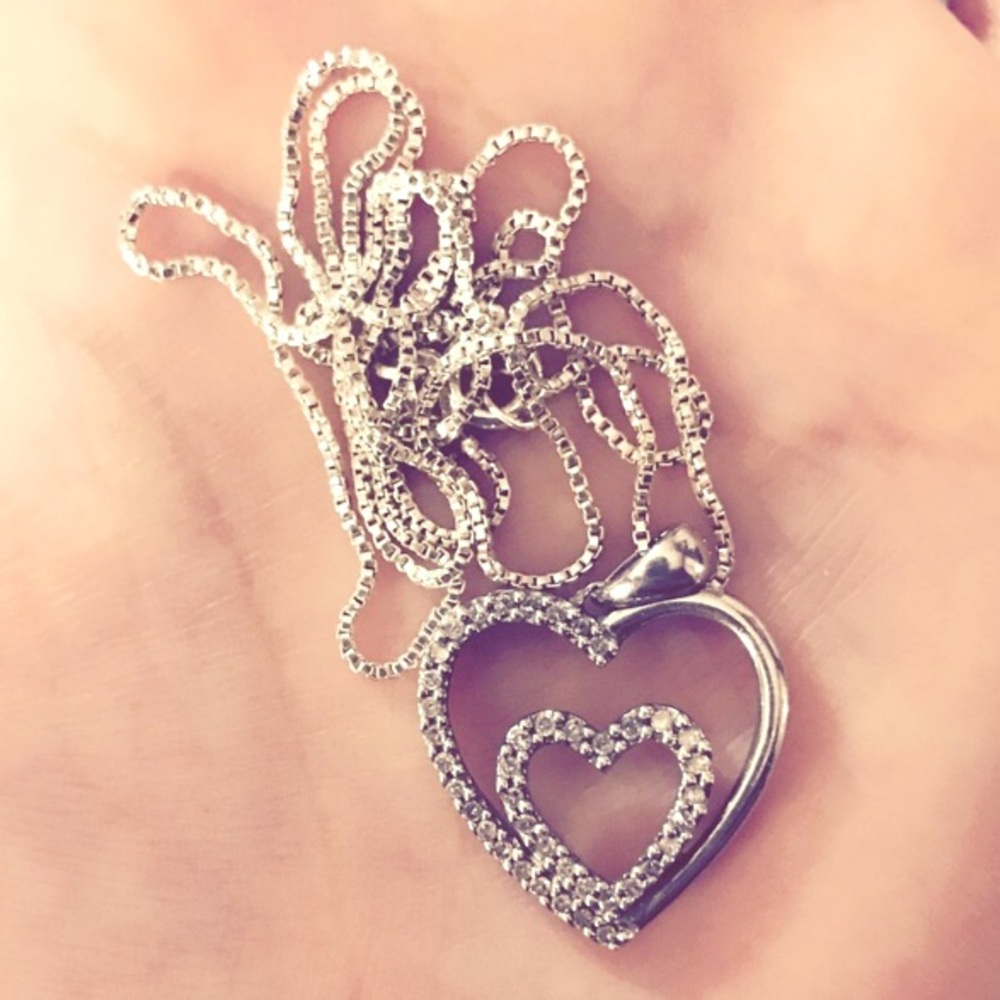 Double heart diamond necklace sterling silver