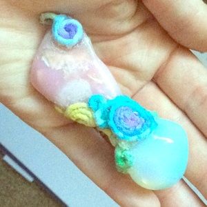 Opalite and pink stone rainbow wrapped Pendant 🌸
