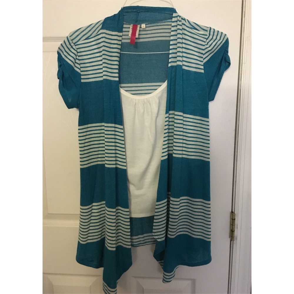 Blue Green Striped Cardigan Top
