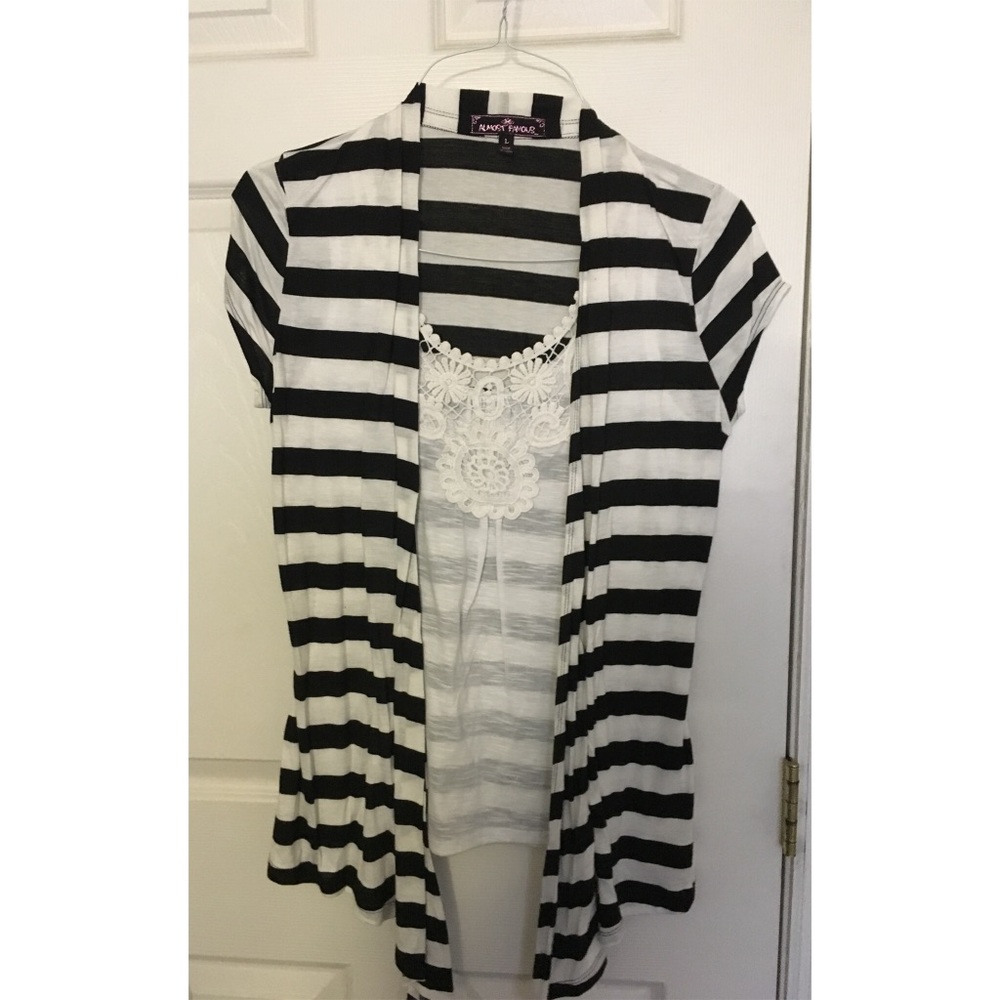 Black and White Striped Cardigan Top
