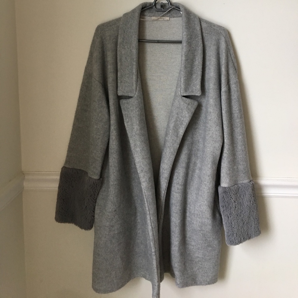 Zara Wool Coat Fur Trim Sleeves
