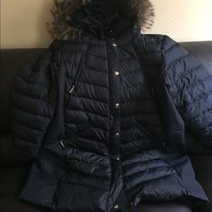 3x MICHALE KORS PUFFER COAT WITH FOX FUR NAVY BLUE