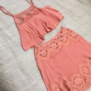 For Love And Lemons 2 piece pink lace set